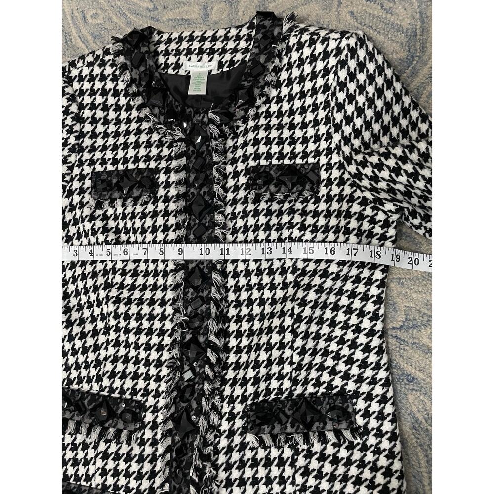 Laura Ashley Herringbone Tweed Blazer S Small Black White Vintage Preppy Classic - Picture 4 of 8